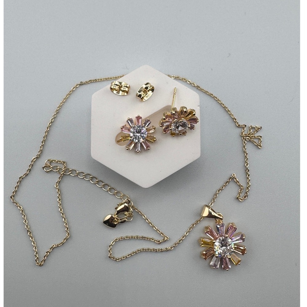 14K Gold Plated Multi Color Cubic Zirconia Necklace and Earring Set
